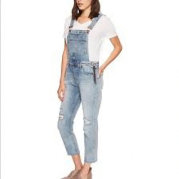 Blank NYC Slim Girlfriend Distressed Overalls Size 27 - Picture 3 of 8